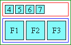 Diagram of character layout in left aligned ruby when ruby text is shorter than base