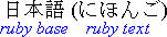 Example showing ruby within parentheses inline with the base in horizontal Japanese