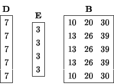 \begin{displaymath}
\begin{array}{c} {\bf {\bf D}} \\
\begin{array}{\vert r\v...
...3 & 26 & 39 \\
10 & 20 & 30 \\ \hline \end{array} \end{array}\end{displaymath}